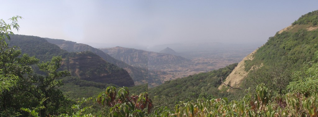 The vew from Matheran in a poorly stitched panorama. The camera was an Olympus E20, one of the earliest DSLRs.