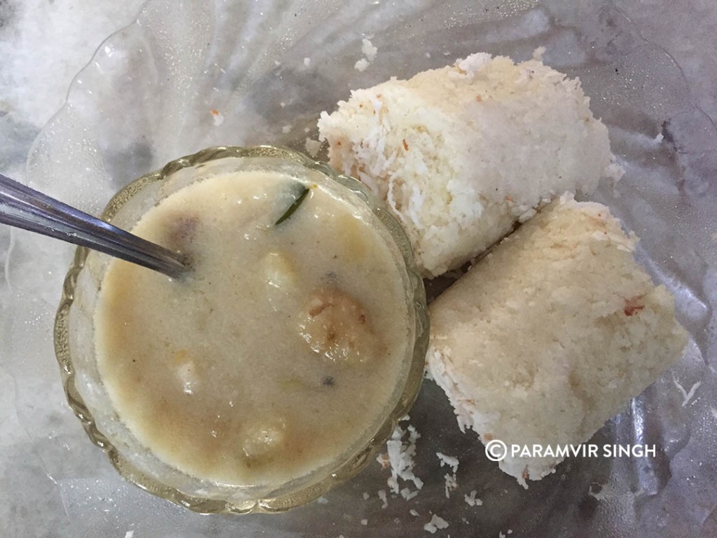 First stop for breakfast out of Kannur. Some yummy Puttu and stew curry.