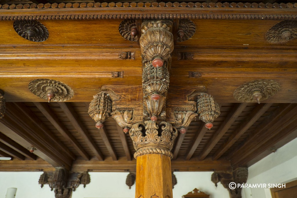 Neemrana Hotels in Tranquibar : TWooden pillar details at The Gatehouse