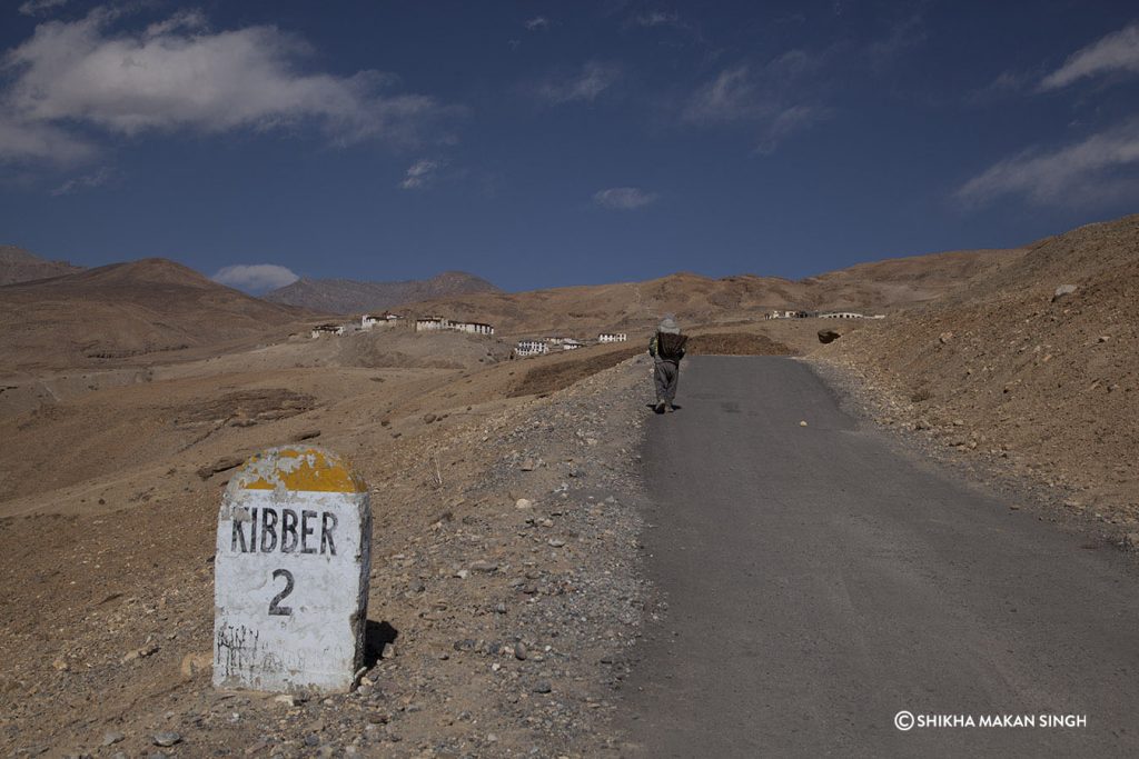 Kibber Mile stone. 2 Km away. Spiti Valley.