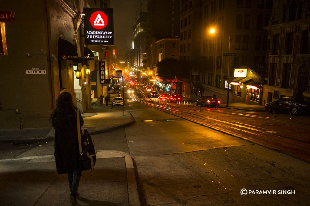 San Francisco Powell Street at night.