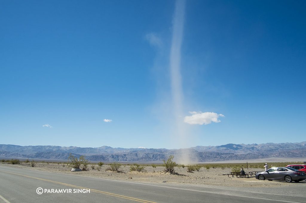Dust whirlwind at Stove Pipe Wells, Death Valley National Park