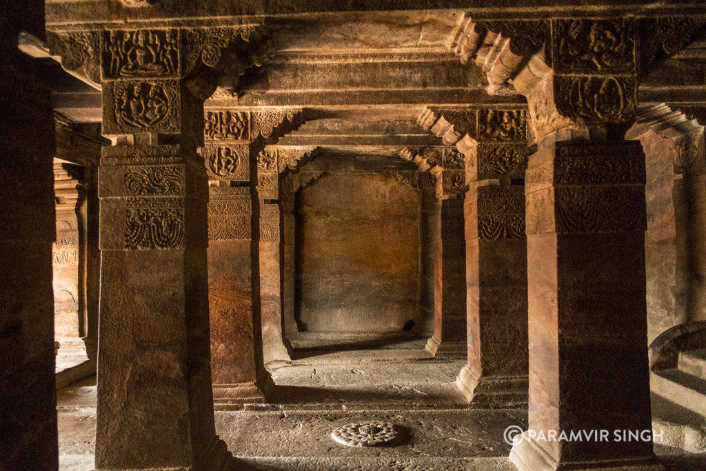 Pillars in cave 2 of Badami caves