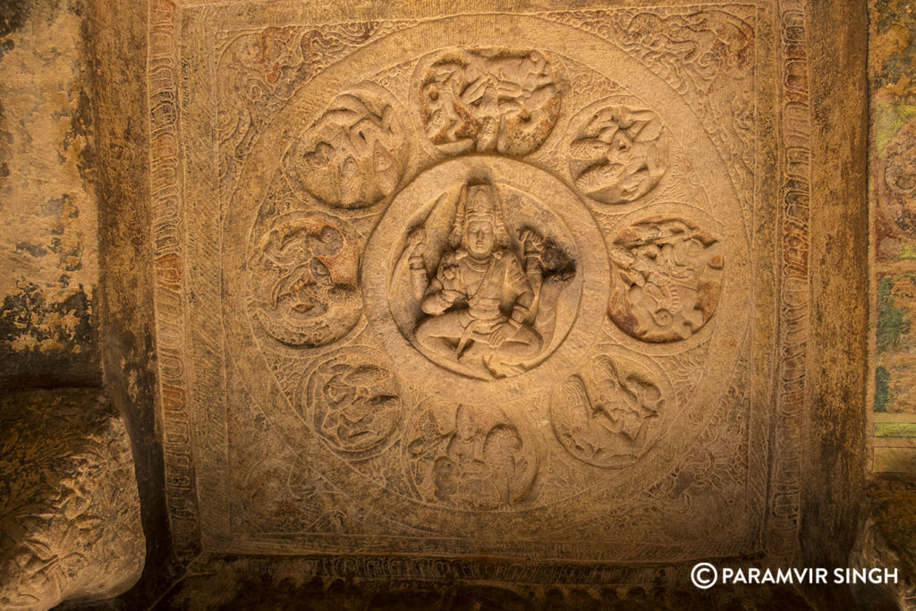 Brahma on Ceiling of Cave 3 at Badami Caves