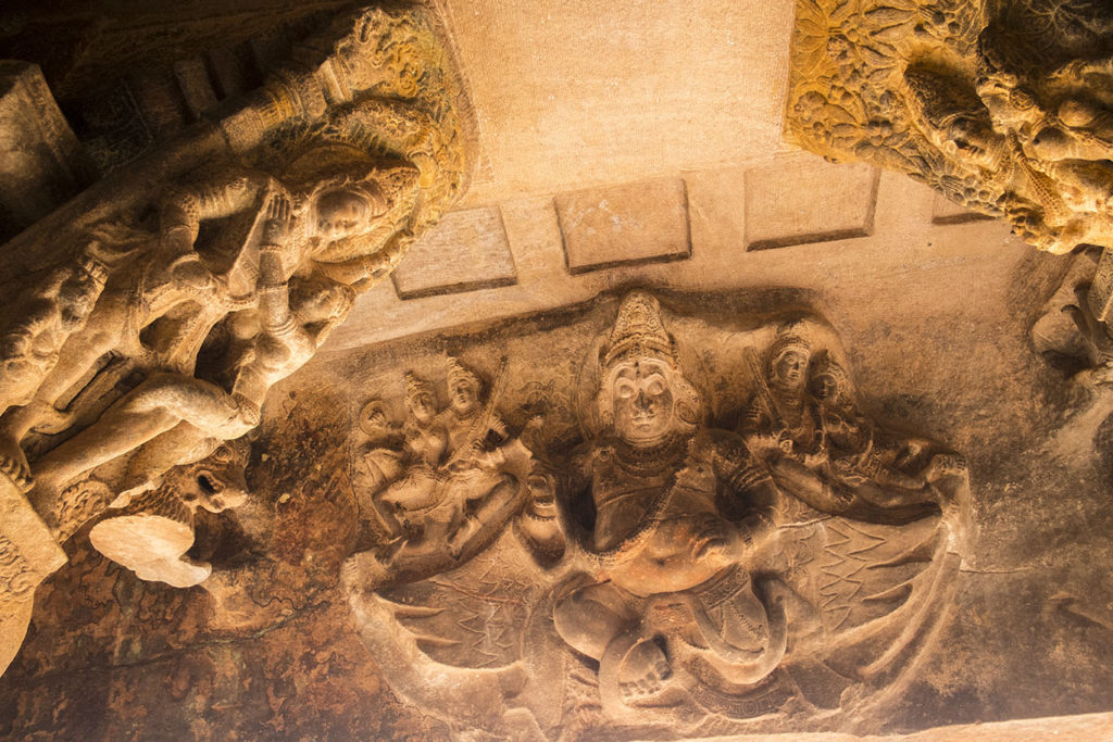 Yakshas Carved on ceiling of Cave 3 in Badami Caves